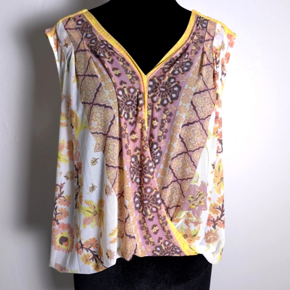 Free People Havana Mesh Faux Wrap Floral Tank Size M - Picture 1 of 7